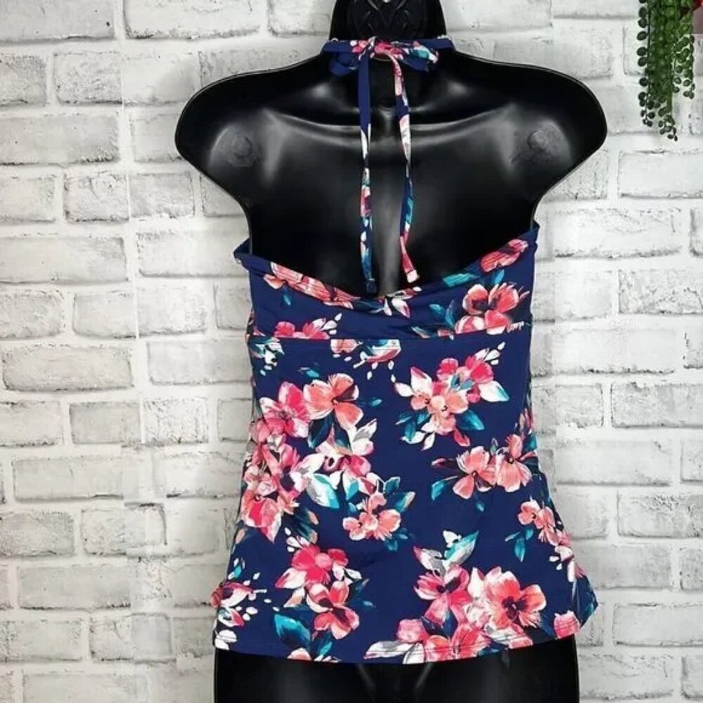 Merona Floral Rouched Tankini Halter Top Bikini Size Medium